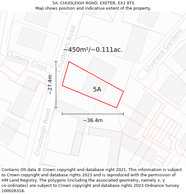 5A, CHUDLEIGH ROAD, EXETER, EX2 8TS: Plot and title map