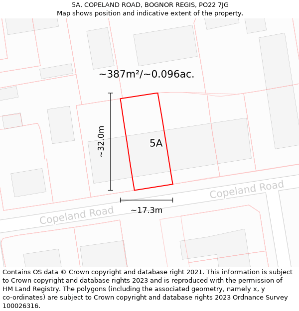 5A, COPELAND ROAD, BOGNOR REGIS, PO22 7JG: Plot and title map