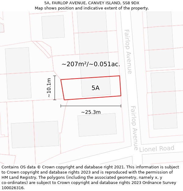 5A, FAIRLOP AVENUE, CANVEY ISLAND, SS8 9DX: Plot and title map