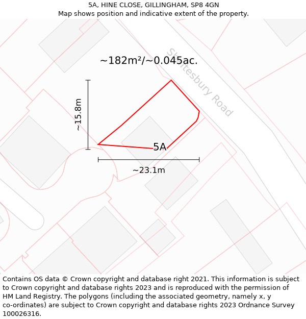 5A, HINE CLOSE, GILLINGHAM, SP8 4GN: Plot and title map