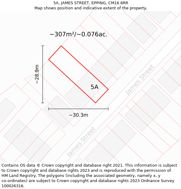 5A, JAMES STREET, EPPING, CM16 6RR: Plot and title map