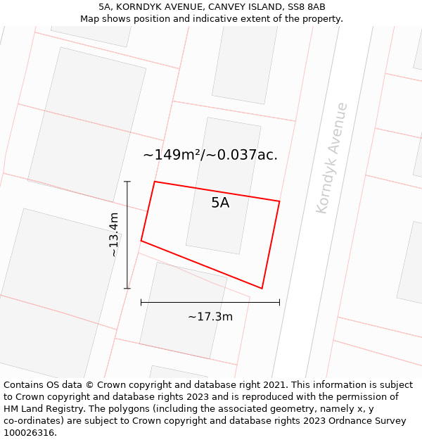 5A, KORNDYK AVENUE, CANVEY ISLAND, SS8 8AB: Plot and title map