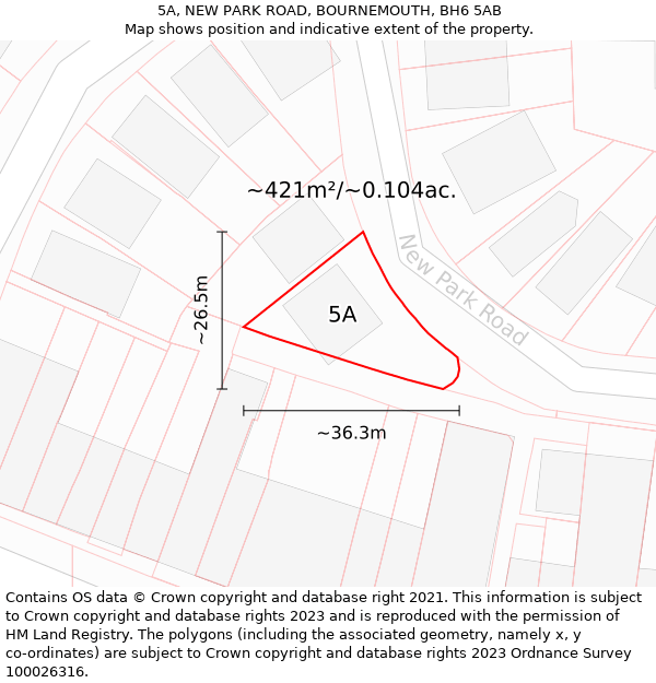 5A, NEW PARK ROAD, BOURNEMOUTH, BH6 5AB: Plot and title map