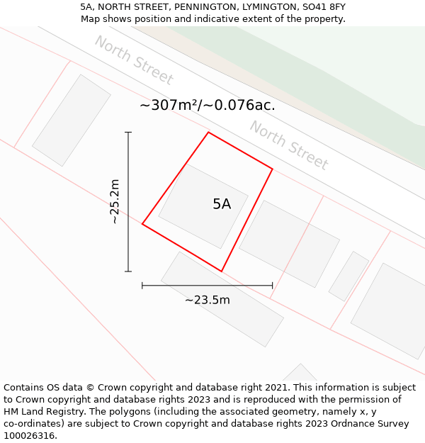 5A, NORTH STREET, PENNINGTON, LYMINGTON, SO41 8FY: Plot and title map