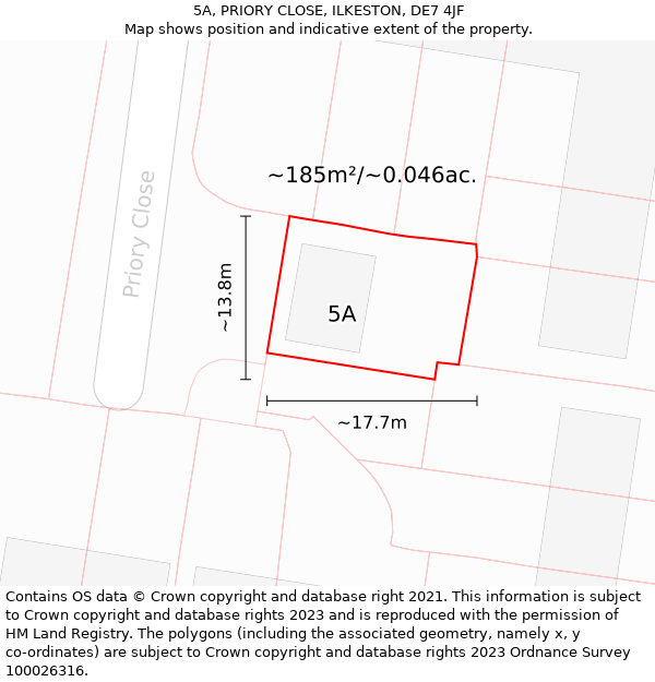 5A, PRIORY CLOSE, ILKESTON, DE7 4JF: Plot and title map