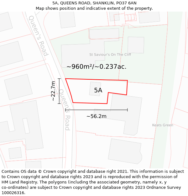 5A, QUEENS ROAD, SHANKLIN, PO37 6AN: Plot and title map