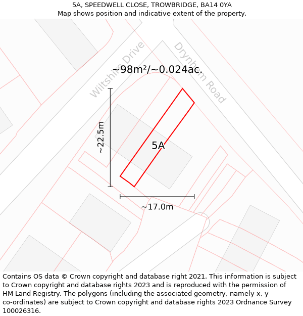 5A, SPEEDWELL CLOSE, TROWBRIDGE, BA14 0YA: Plot and title map