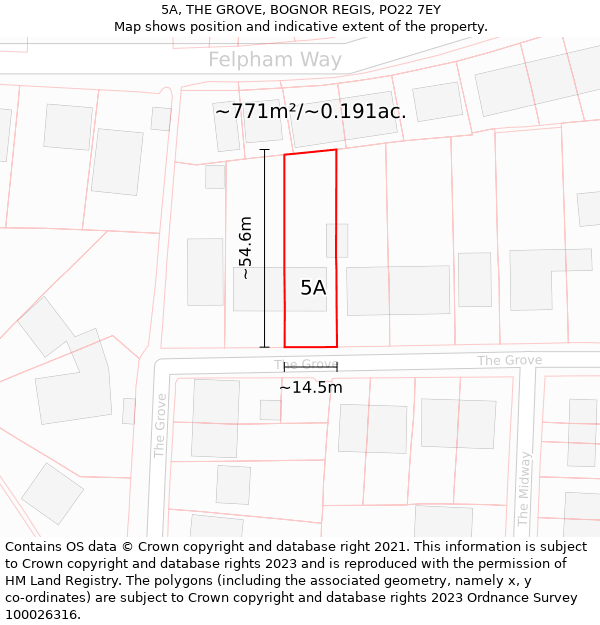 5A, THE GROVE, BOGNOR REGIS, PO22 7EY: Plot and title map