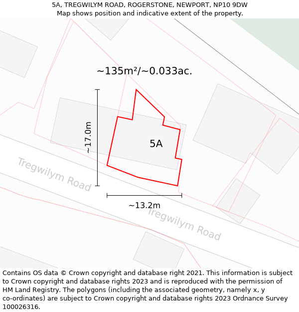 5A, TREGWILYM ROAD, ROGERSTONE, NEWPORT, NP10 9DW: Plot and title map