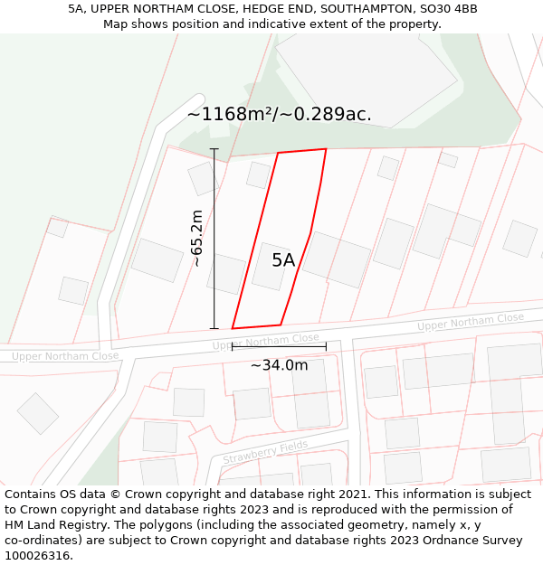 5A, UPPER NORTHAM CLOSE, HEDGE END, SOUTHAMPTON, SO30 4BB: Plot and title map