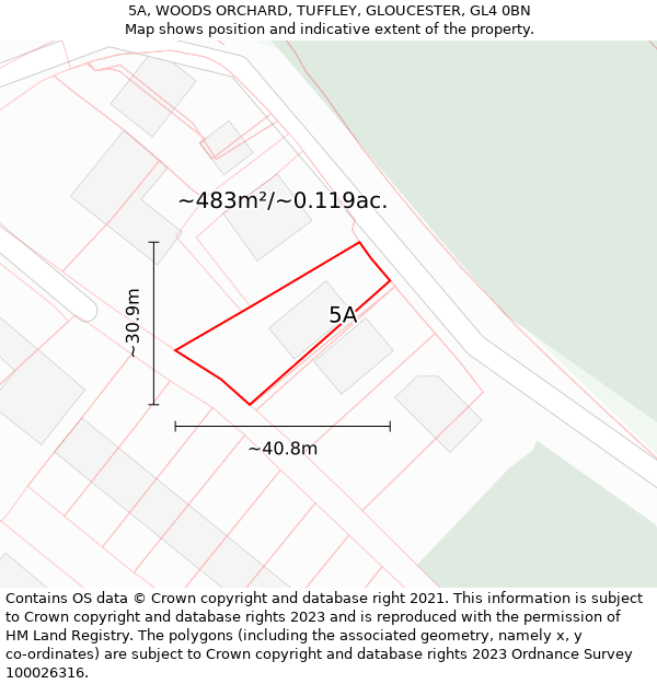 5A, WOODS ORCHARD, TUFFLEY, GLOUCESTER, GL4 0BN: Plot and title map