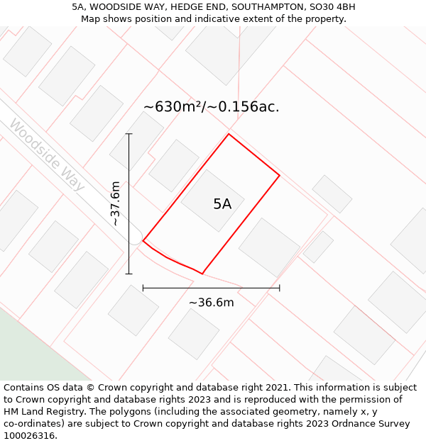 5A, WOODSIDE WAY, HEDGE END, SOUTHAMPTON, SO30 4BH: Plot and title map