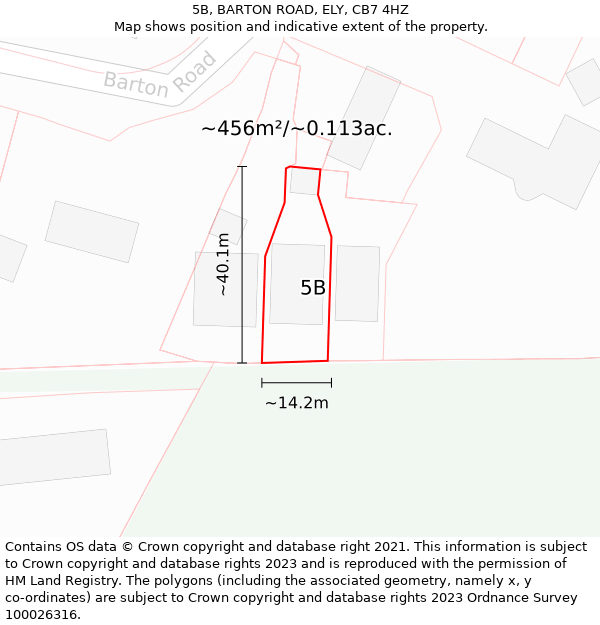 5B, BARTON ROAD, ELY, CB7 4HZ: Plot and title map