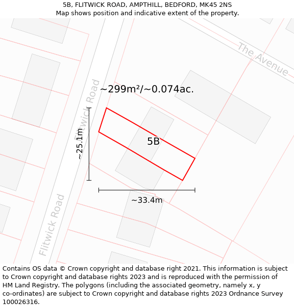 5B, FLITWICK ROAD, AMPTHILL, BEDFORD, MK45 2NS: Plot and title map