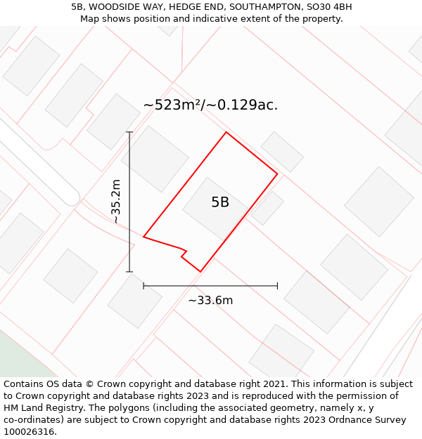 5B, WOODSIDE WAY, HEDGE END, SOUTHAMPTON, SO30 4BH: Plot and title map