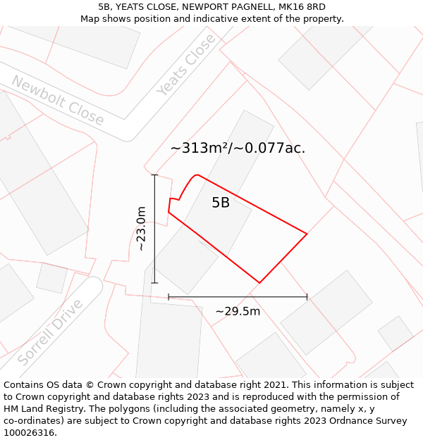 5B, YEATS CLOSE, NEWPORT PAGNELL, MK16 8RD: Plot and title map