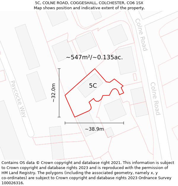 5C, COLNE ROAD, COGGESHALL, COLCHESTER, CO6 1SX: Plot and title map