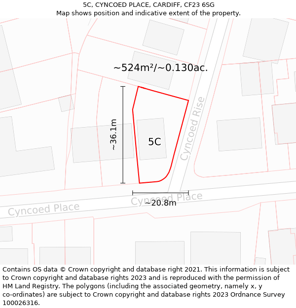 5C, CYNCOED PLACE, CARDIFF, CF23 6SG: Plot and title map