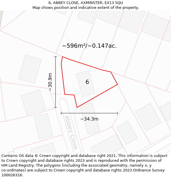 6, ABBEY CLOSE, AXMINSTER, EX13 5QU: Plot and title map