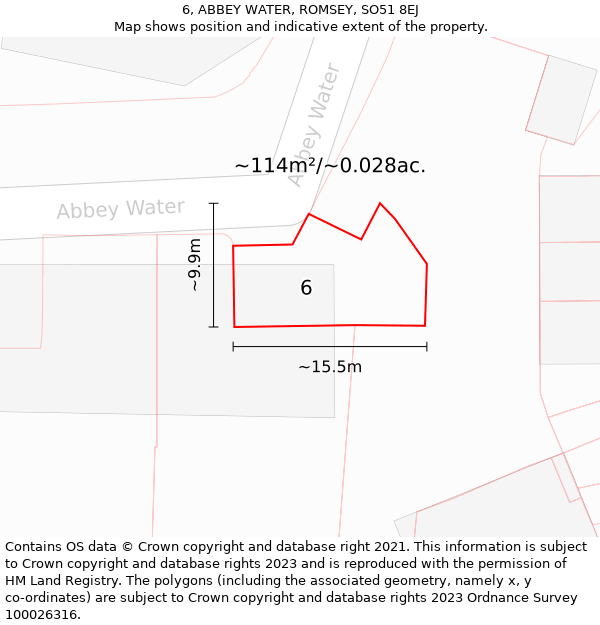 6, ABBEY WATER, ROMSEY, SO51 8EJ: Plot and title map