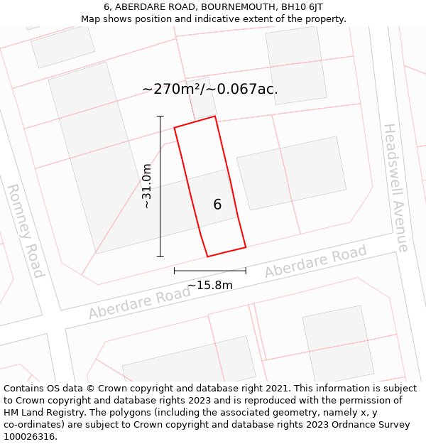 6, ABERDARE ROAD, BOURNEMOUTH, BH10 6JT: Plot and title map