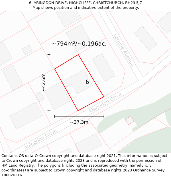 6, ABINGDON DRIVE, HIGHCLIFFE, CHRISTCHURCH, BH23 5JZ: Plot and title map