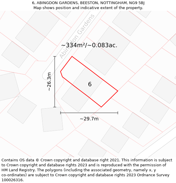 6, ABINGDON GARDENS, BEESTON, NOTTINGHAM, NG9 5BJ: Plot and title map