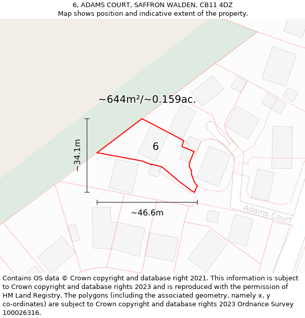 6, ADAMS COURT, SAFFRON WALDEN, CB11 4DZ: Plot and title map