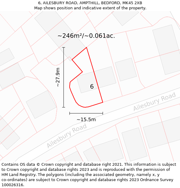 6, AILESBURY ROAD, AMPTHILL, BEDFORD, MK45 2XB: Plot and title map