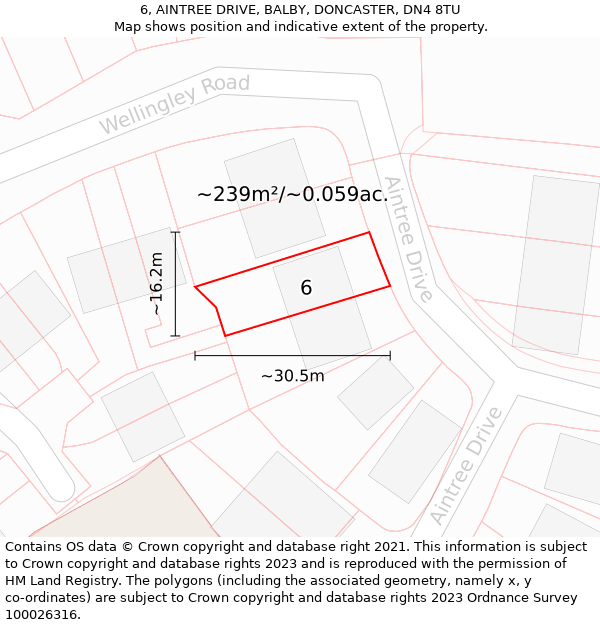 6, AINTREE DRIVE, BALBY, DONCASTER, DN4 8TU: Plot and title map