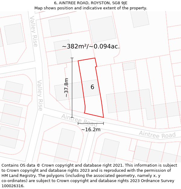 6, AINTREE ROAD, ROYSTON, SG8 9JE: Plot and title map