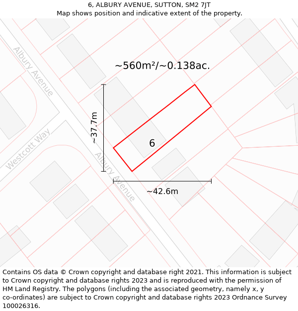 6, ALBURY AVENUE, SUTTON, SM2 7JT: Plot and title map