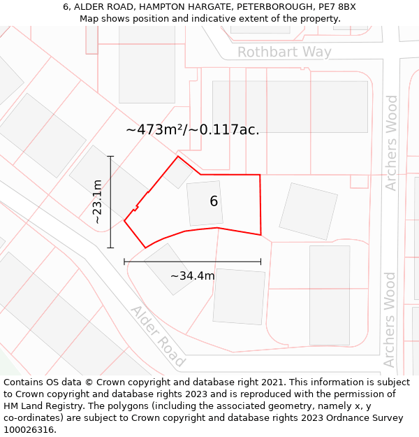 6, ALDER ROAD, HAMPTON HARGATE, PETERBOROUGH, PE7 8BX: Plot and title map