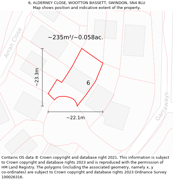 6, ALDERNEY CLOSE, WOOTTON BASSETT, SWINDON, SN4 8LU: Plot and title map