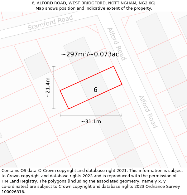 6, ALFORD ROAD, WEST BRIDGFORD, NOTTINGHAM, NG2 6GJ: Plot and title map