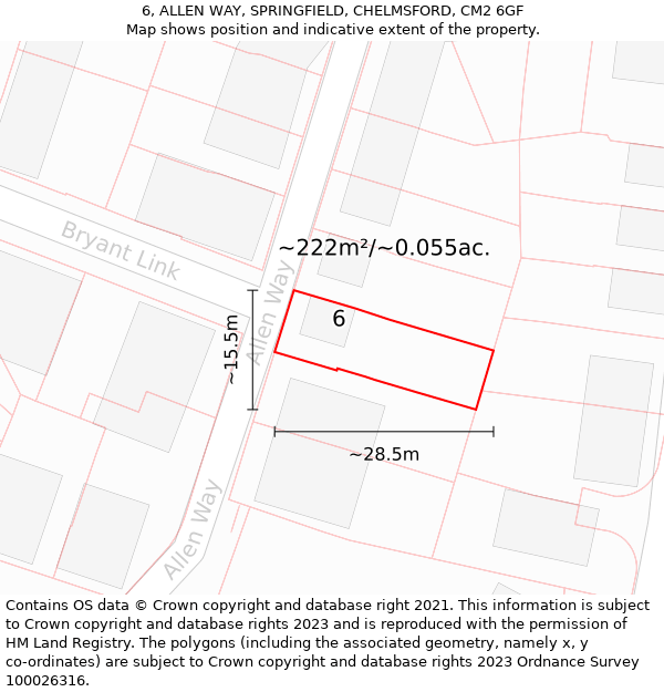 6, ALLEN WAY, SPRINGFIELD, CHELMSFORD, CM2 6GF: Plot and title map