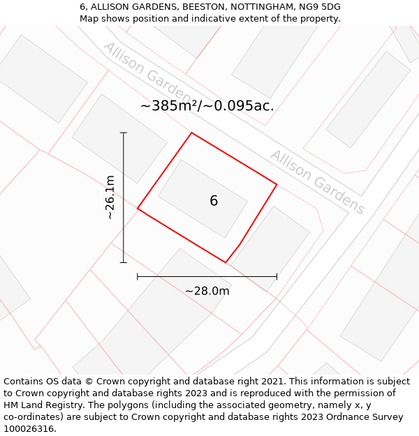 6, ALLISON GARDENS, BEESTON, NOTTINGHAM, NG9 5DG: Plot and title map