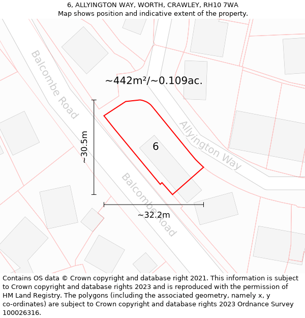 6, ALLYINGTON WAY, WORTH, CRAWLEY, RH10 7WA: Plot and title map