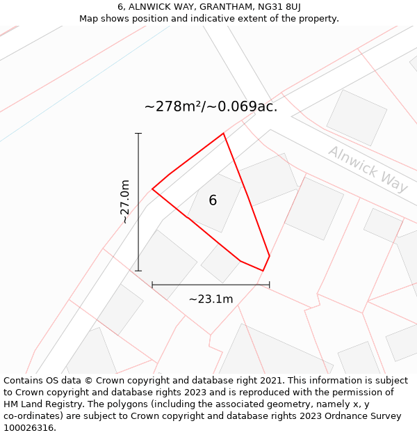 6, ALNWICK WAY, GRANTHAM, NG31 8UJ: Plot and title map