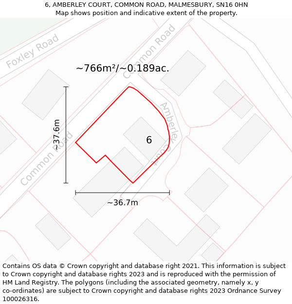 6, AMBERLEY COURT, COMMON ROAD, MALMESBURY, SN16 0HN: Plot and title map