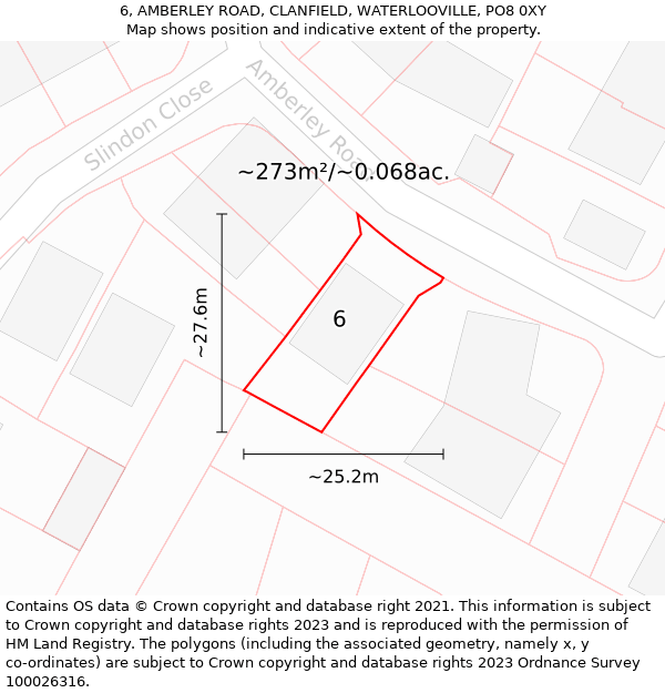 6, AMBERLEY ROAD, CLANFIELD, WATERLOOVILLE, PO8 0XY: Plot and title map