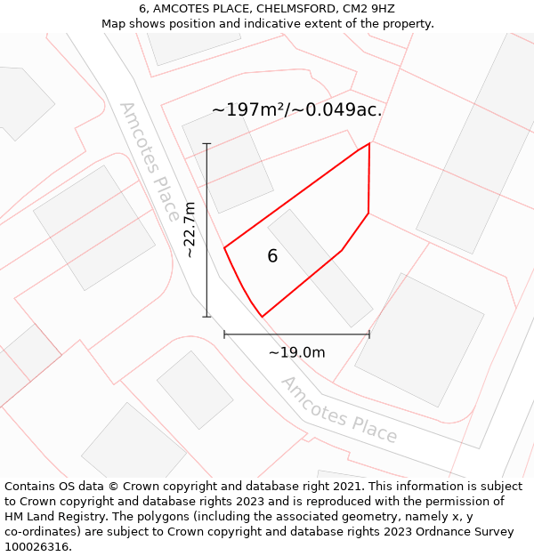 6, AMCOTES PLACE, CHELMSFORD, CM2 9HZ: Plot and title map