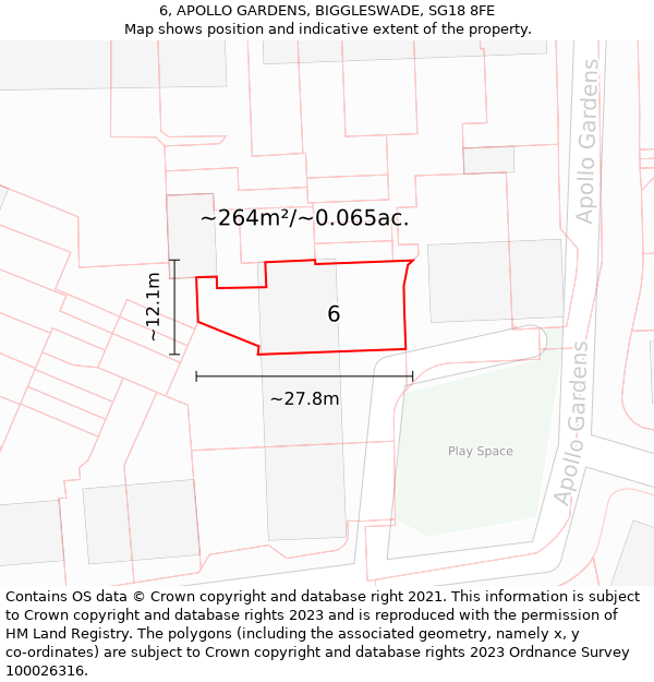 6, APOLLO GARDENS, BIGGLESWADE, SG18 8FE: Plot and title map