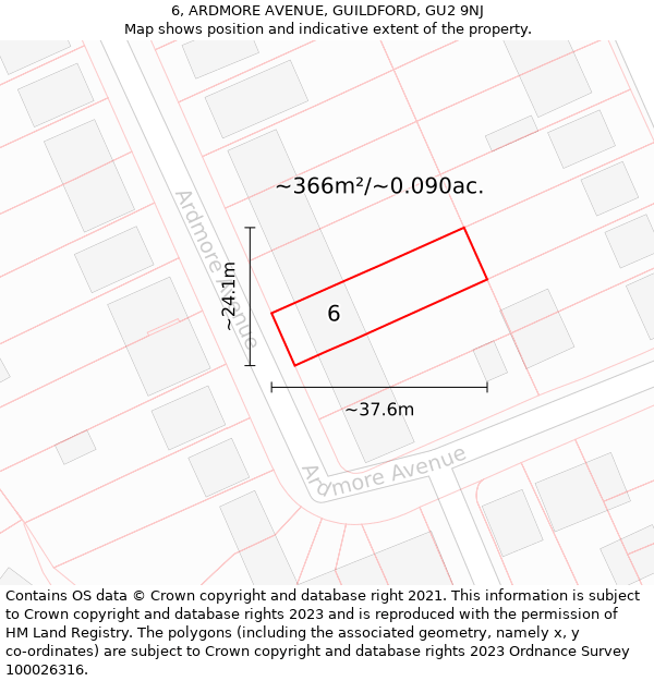 6, ARDMORE AVENUE, GUILDFORD, GU2 9NJ: Plot and title map