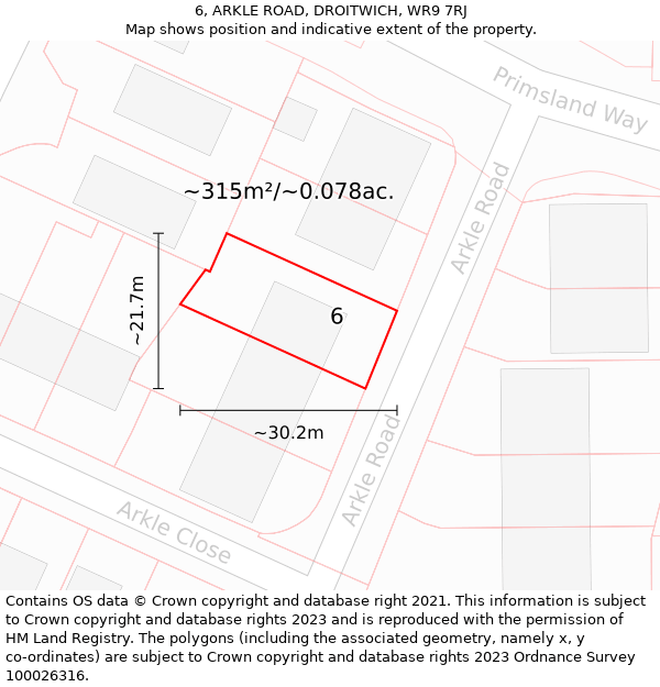 6, ARKLE ROAD, DROITWICH, WR9 7RJ: Plot and title map