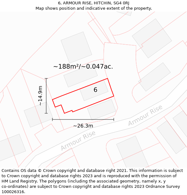 6, ARMOUR RISE, HITCHIN, SG4 0RJ: Plot and title map