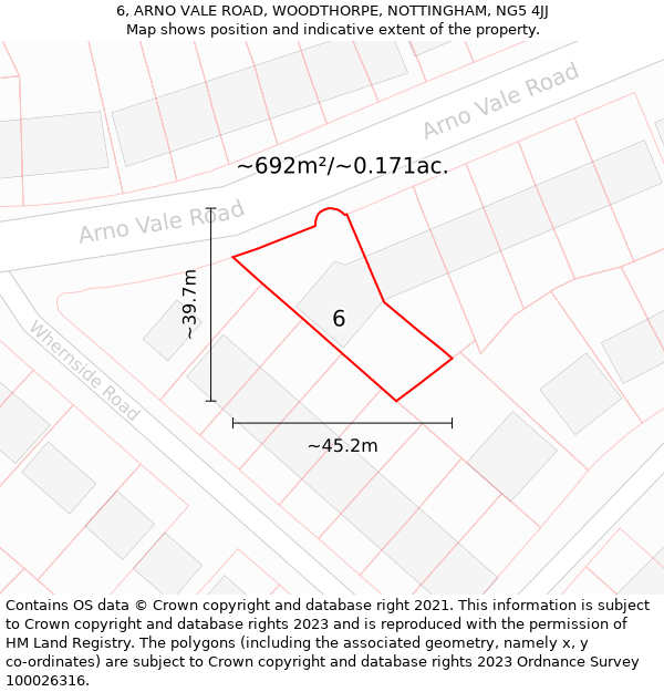 6, ARNO VALE ROAD, WOODTHORPE, NOTTINGHAM, NG5 4JJ: Plot and title map