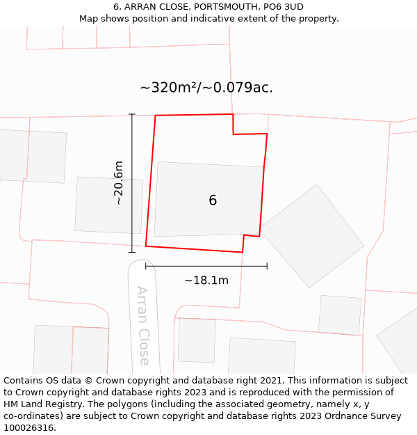 6, ARRAN CLOSE, PORTSMOUTH, PO6 3UD: Plot and title map