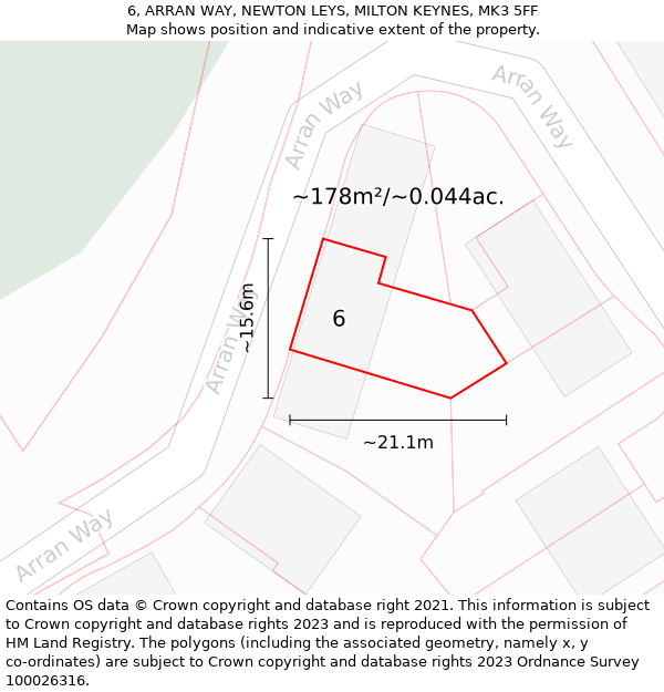 6, ARRAN WAY, NEWTON LEYS, MILTON KEYNES, MK3 5FF: Plot and title map