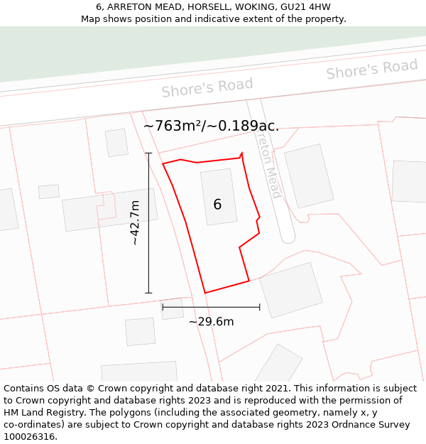 6, ARRETON MEAD, HORSELL, WOKING, GU21 4HW: Plot and title map